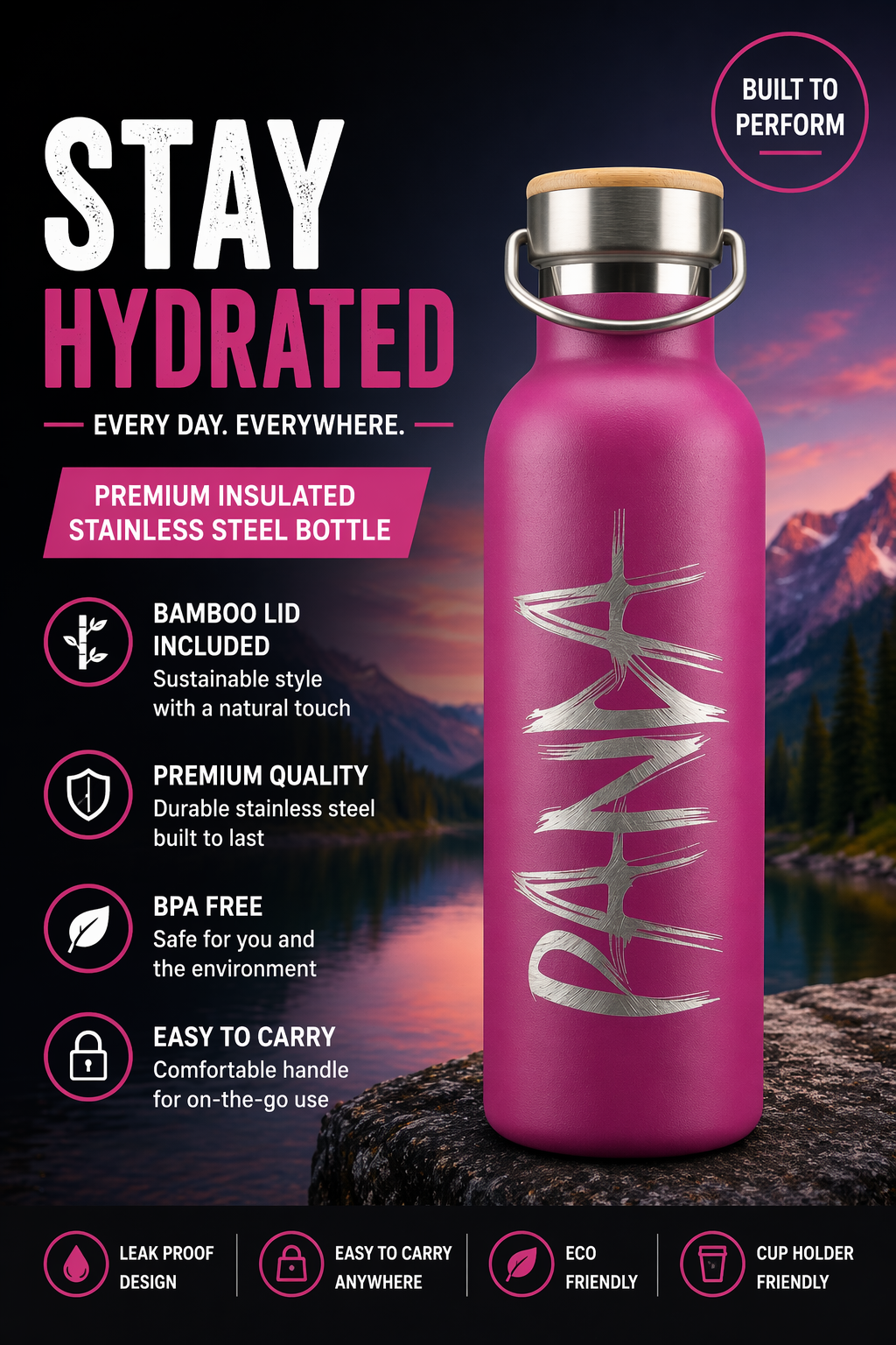 Panda Double Wall Water Bottle - 750ML