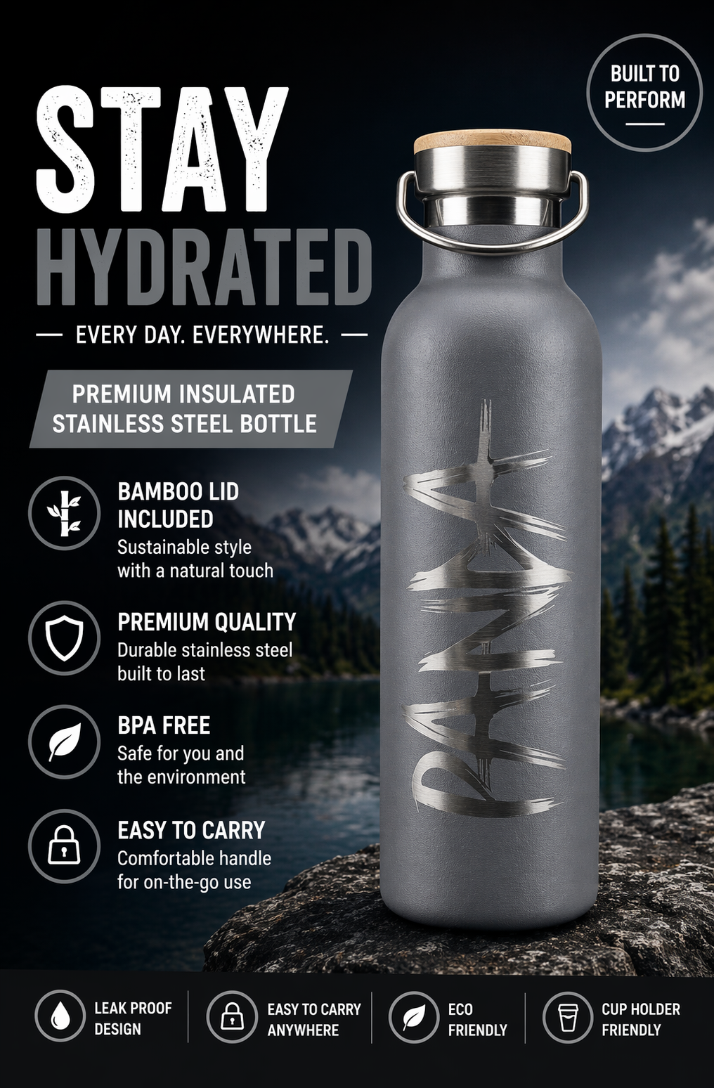 Panda Double Wall Water Bottle - 750ML