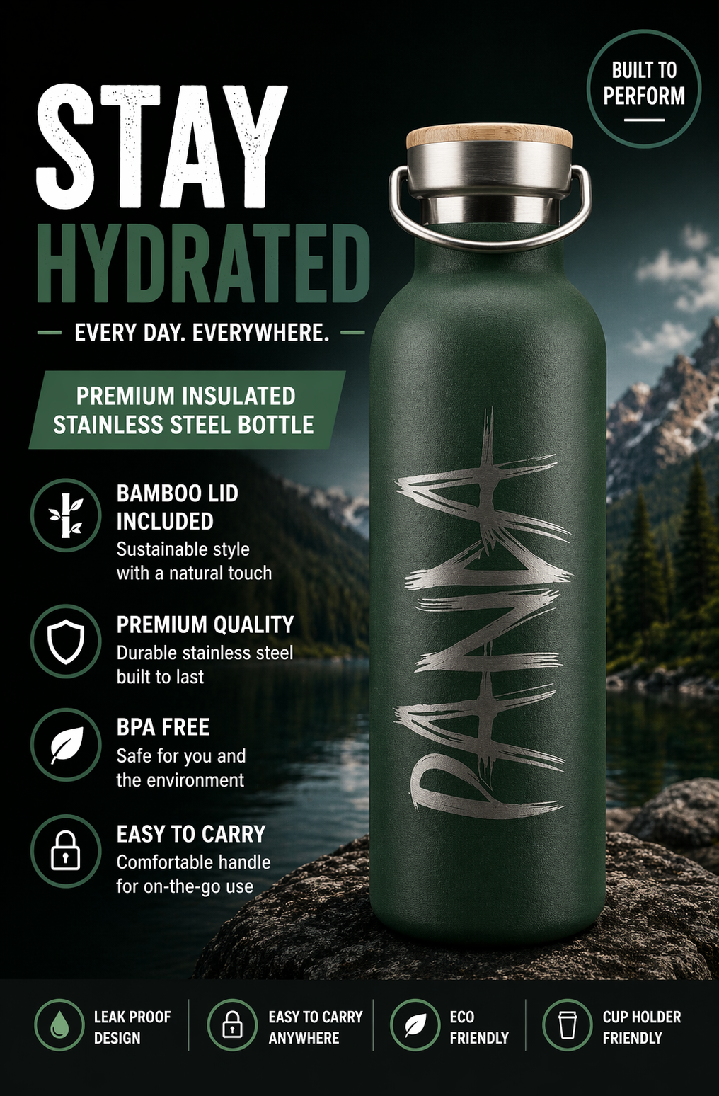 Panda Double Wall Water Bottle - 750ML