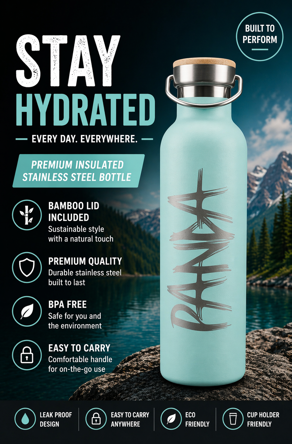 Panda Double Wall Water Bottle - 750ML
